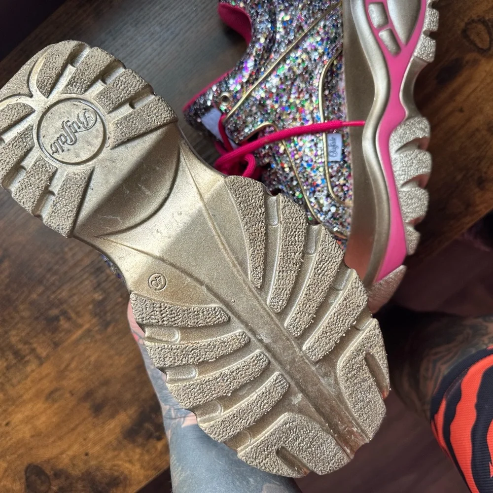 Buffalo London pink and gold rainbow glitter platform sneakers  40 women’s 9/10 - Picture 6 of 6